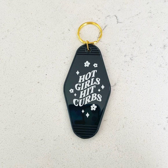 Hot Girls Hit Curbs Black White Motel Fob Keychain NWT - Picture 1 of 2